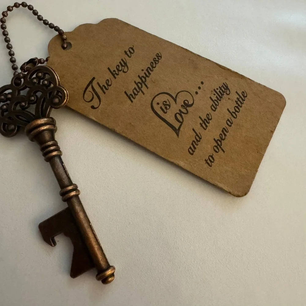 Key To Happiness Bottle Opener Favor Tag Wedding‎ Bronze Party Decor
